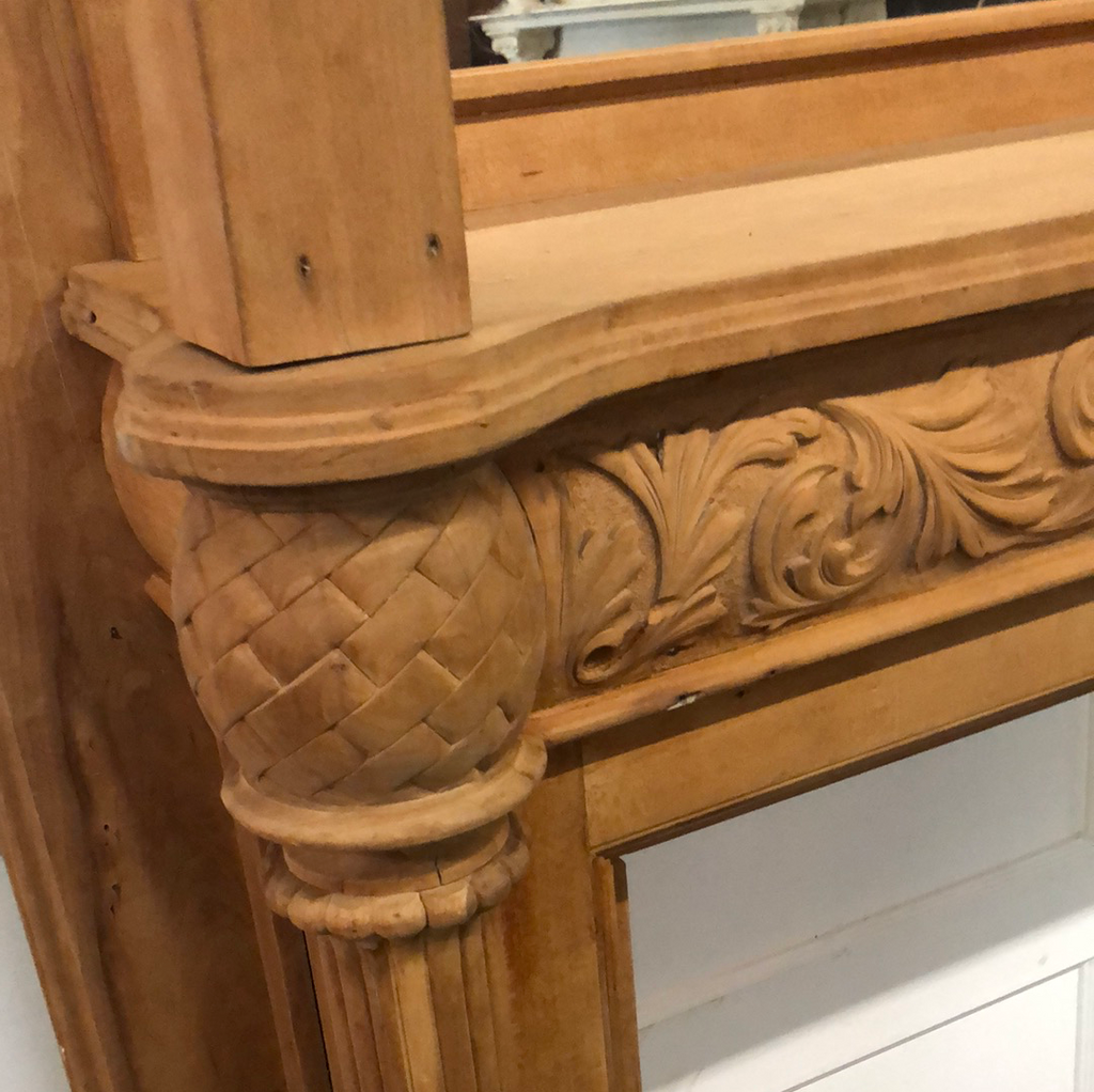 All natural Cherry, stripped ornate mantel