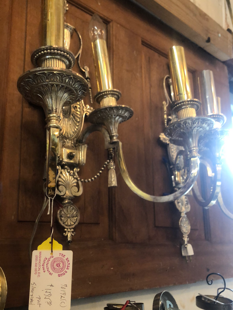 Pair of antique silver plated sconces